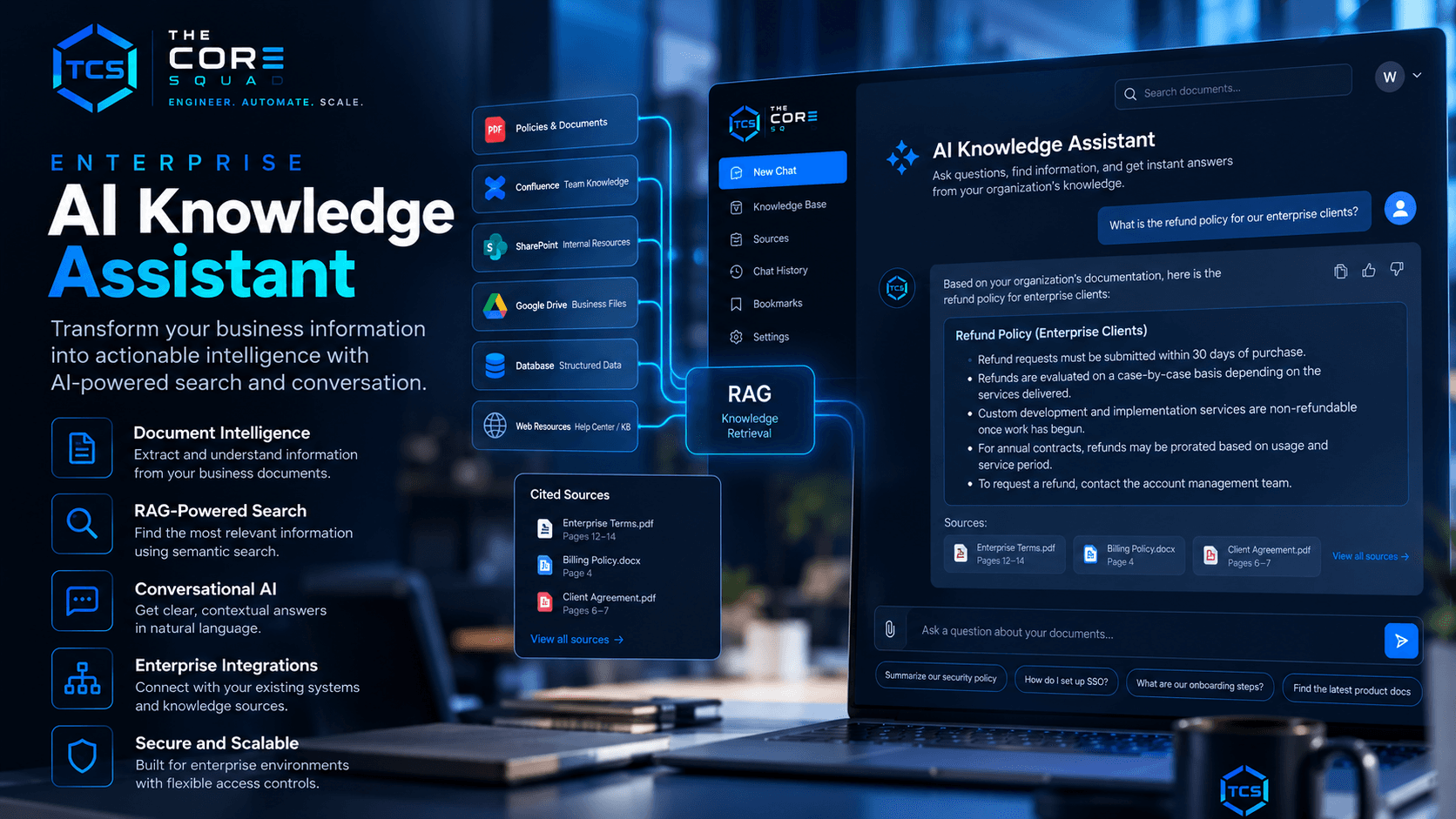 Enterprise AI Knowledge Assistant: conversational answers with cited sources